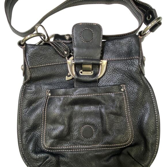 B Makowsky Black Leather Crossbody Silver Tone Hardware - Picture 2 of 10